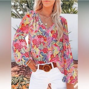 SHEWIN Boho Floral Long Sleeve Top NWOT - XL